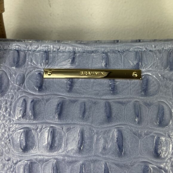 BRAHMIN Medium Arno Satchel Tote Leather Bag Lilac Periwinkle Silver - Picture 9 of 16